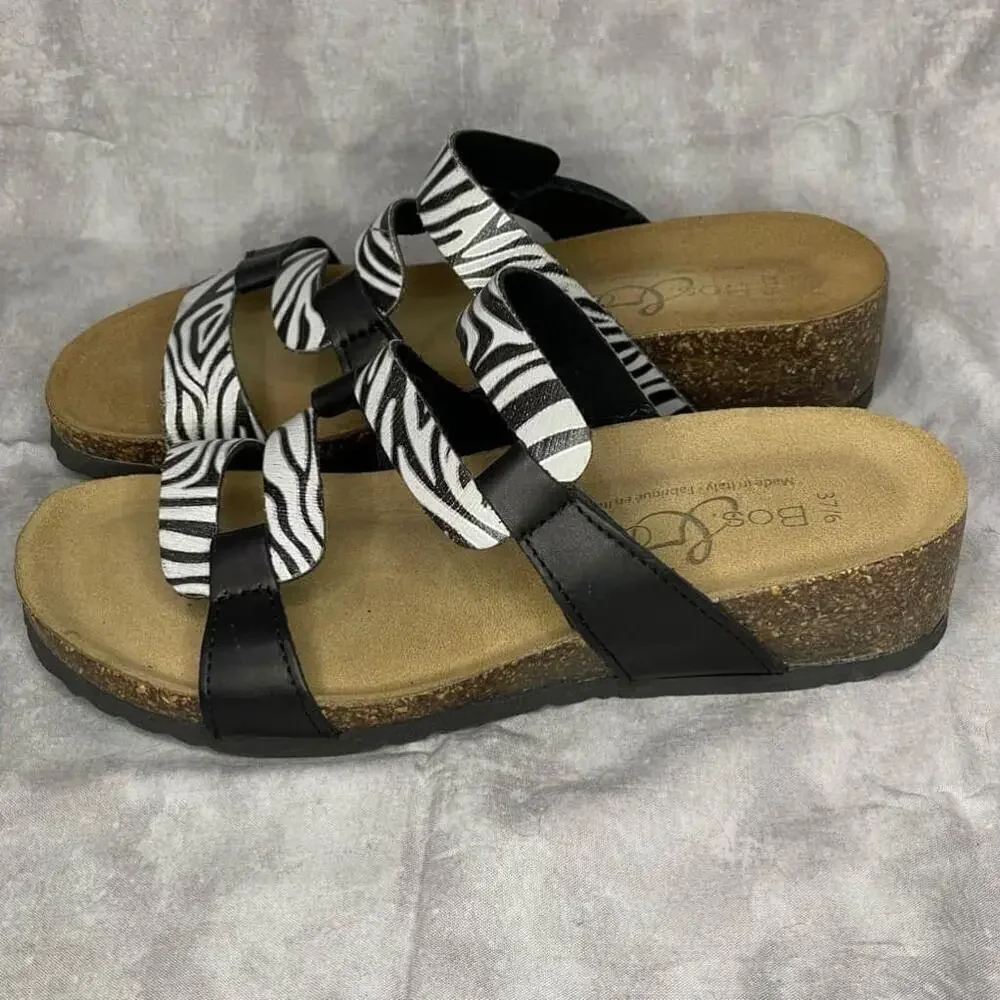 Bos. & Co. Luzzi Leather Sandal BLACK/ZEBRA SLIP-ON women's size 6 (37) slides - Picture 3 of 8